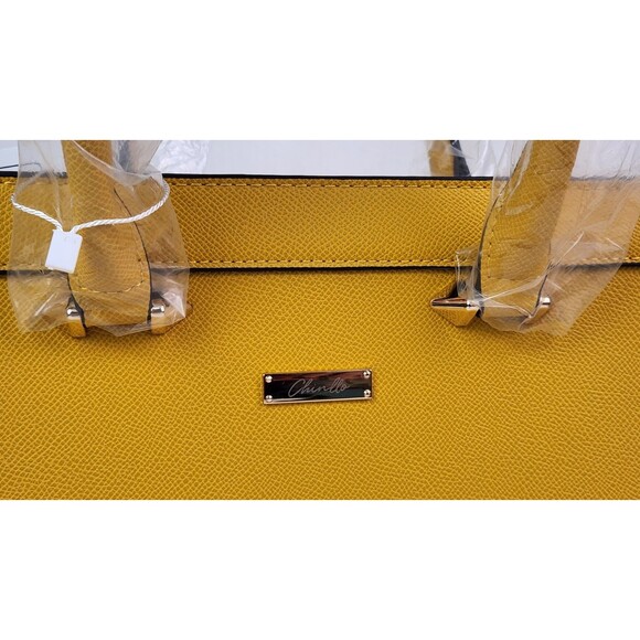 Chinllo Classy Top-Handle Bag Roomy Satchel Shoulder Bag Yellow Grain PU Leather - Picture 7 of 15